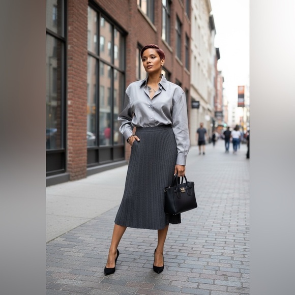Ellen Tracy Tops - Ellen Tracy Sleek Silver Top 100% Silk w/ French Cuffs.☑️
